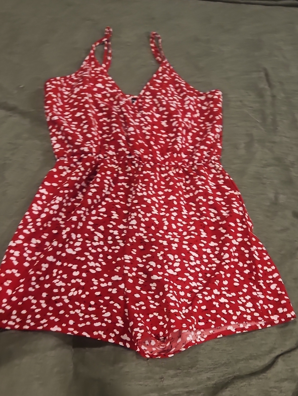Shein Red White Print Romper Medium